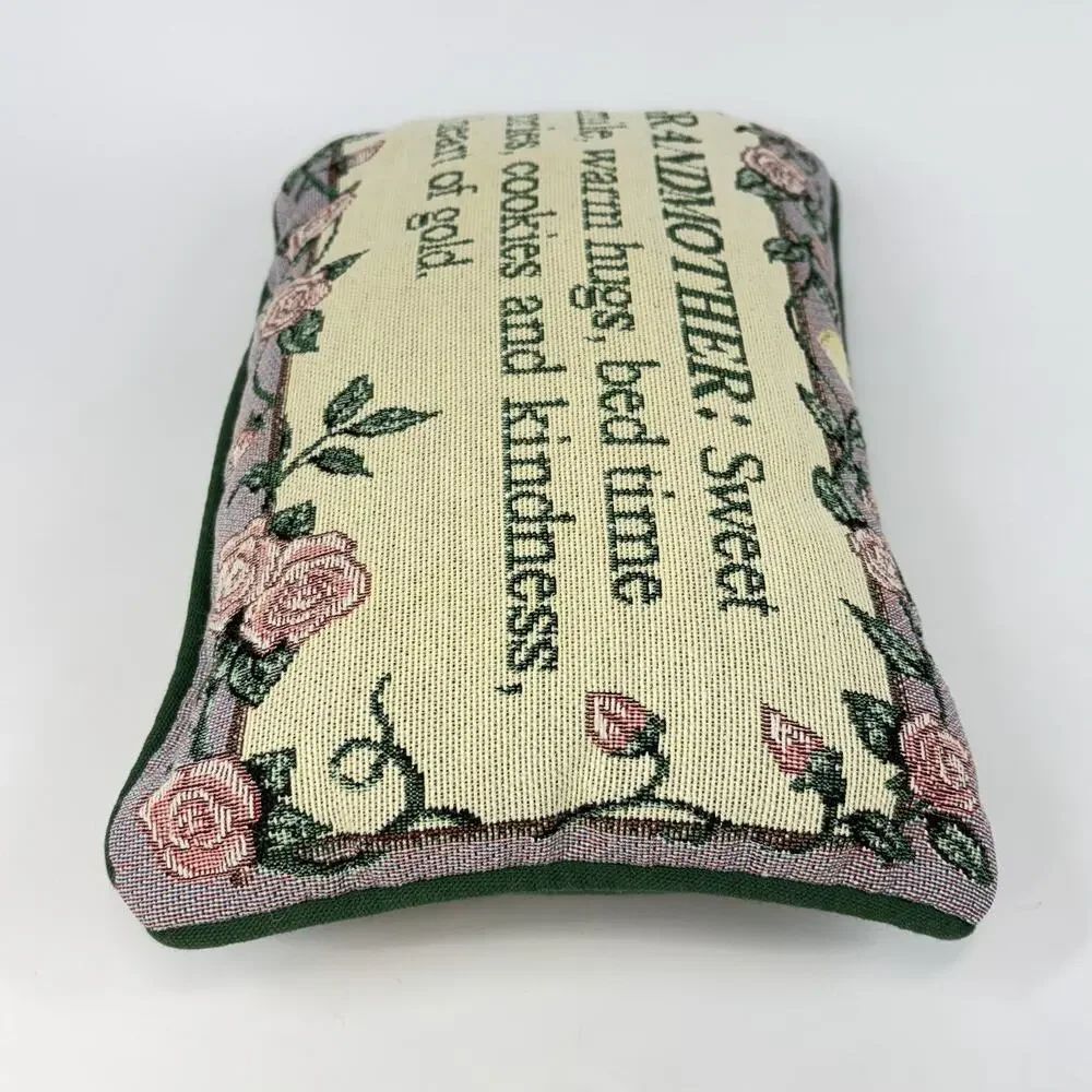 Tapestry Throw Pillow Grandmother Sweet Hugs Stories Cookies Roses Green VTG